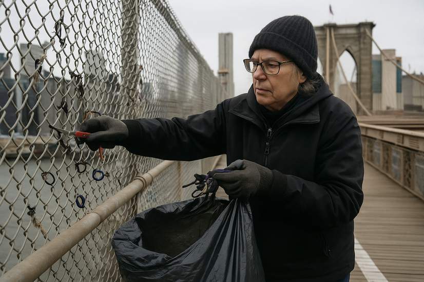 Brooklyn Bridge’s Trash Whisperer: One Woman, One Blade, Many Hair Ties