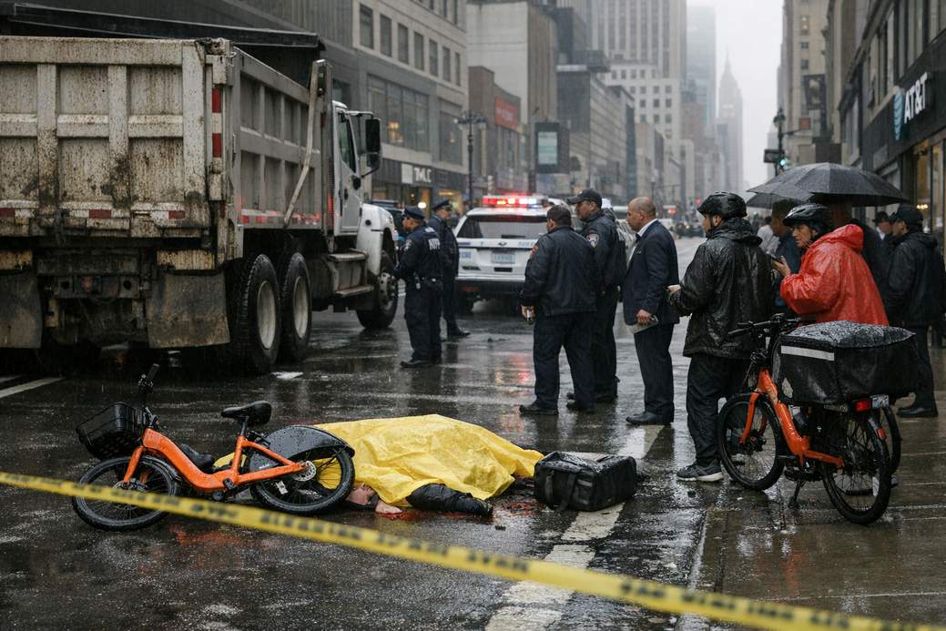 Dump truck driver hits and kills cyclist on 34th Street in Midtown, NYPD says
